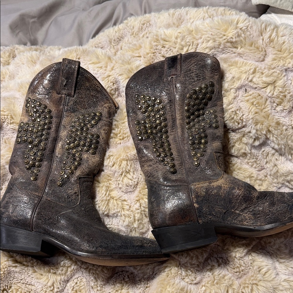 Frye Brown Leather Studded Western Boot - Picture 3 of 9